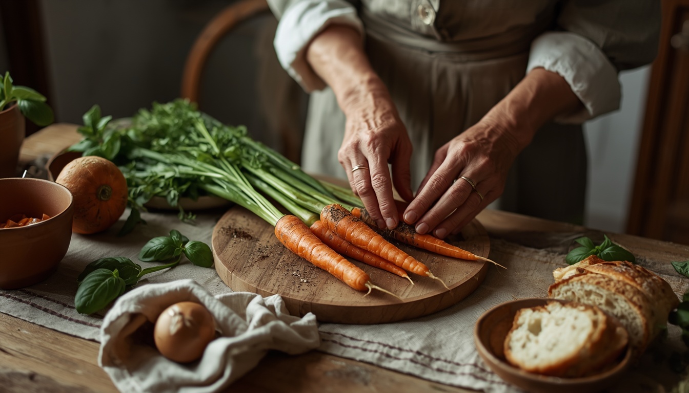 Ingredienti e verdure su un tavolo di cucina tradizionale